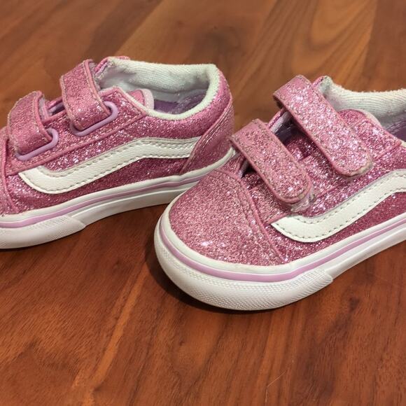 Vans Old Skool V Glitter Skate Shoe - Baby / Toddler - Lilac size 5 - Picture 4 of 6